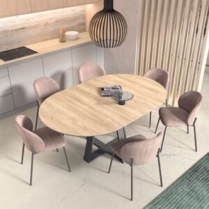 Table à manger ronde extensible Kazzano 235 - MDF noir et pieds métal