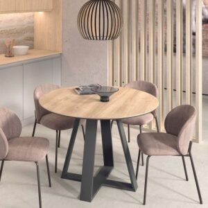 Table à manger ronde extensible Kazzano 235 - MDF noir et pieds métal