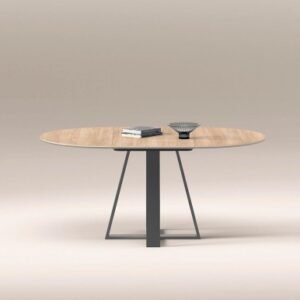 Table à manger ronde extensible Kazzano 235 - MDF noir et pieds métal