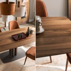 Table à manger fixe Cannes - Bois massif et base acier