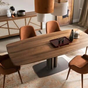 Table à manger fixe Cannes - Bois massif et base acier