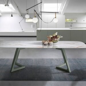 Table à manger Nil Keramic - Nacher - Plateau en porcelaine 12 mm et pieds bois