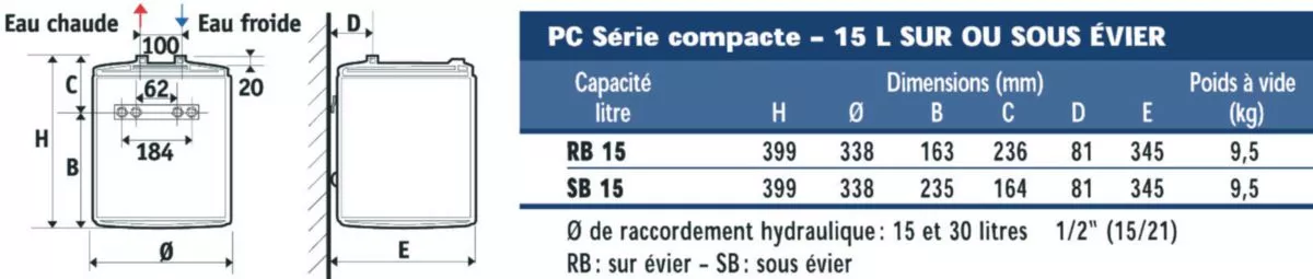 Chauffe eau électrique De Dietrich COR-EMAIL 15L sur évier – Image 9